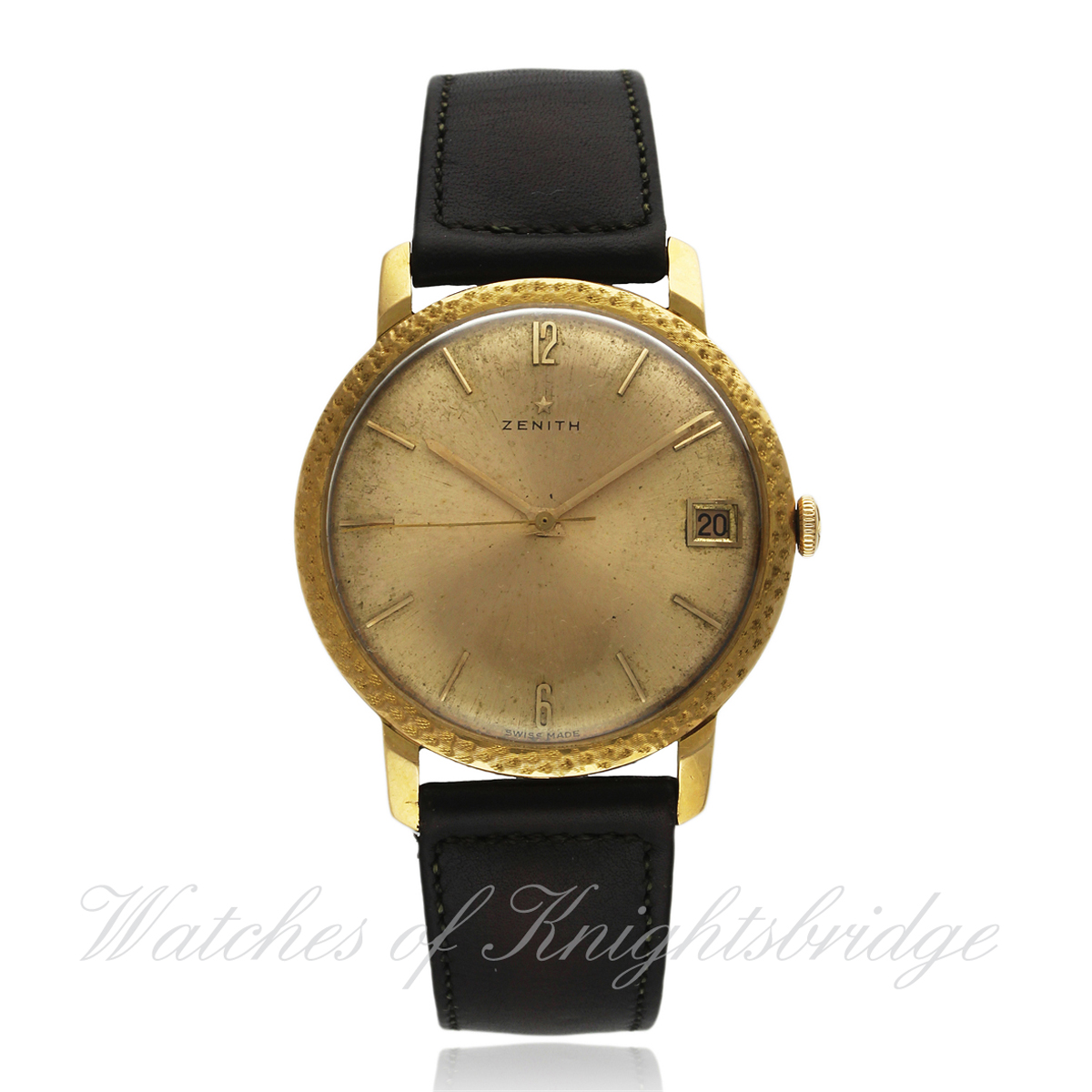 A GENTLEMAN`S 18K SOLID GOLD ZENITH WRIST WATCH CIRCA 1960s D: Champagne dial with gilt batons &