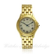 A GENTLEMAN`S 18K SOLID GOLD CARTIER COUGAR BRACELET WATCH CIRCA 1997, REF. 887904 D: Silver dial