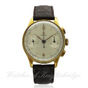 A FINE & RARE GENTLEMAN`S 18K SOLID GOLD OMEGA 33.3 CHRONOGRAPH WRIST WATCH CIRCA 1940, REF. 9174636