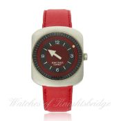 A GENTLEMAN`S STAINLESS STEEL LONGINES COMET WRIST WATCH CIRCA 1970s D: Red & grey mystery dial with