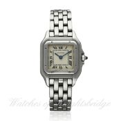 A LADIES STAINLESS STEEL CARTIER PANTHERE BRACELET WATCH CIRCA 1990s, REF. 1320 0 D: Silver dial