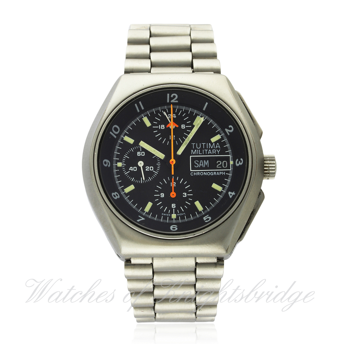 A RARE GENTLEMAN`S STAINLESS STEEL GERMAN MILITARY BUNDESWEHR TUTIMA BUND PILOTS CHRONOGRAPH