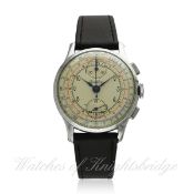 A GENTLEMAN`S BREITLING CHRONOGRAPH WRIST WATCH CIRCA 1940s, REF. 178 D: Silver dial with applied