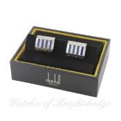 TWO PAIRS OF SOLID SILVER ALFRED DUNHILL CUFFLINKS IN ORIGINAL BOXES One set with mother of