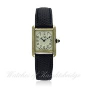 A LADIES SOLID SILVER CARTIER TANK WRIST WATCH DATED 1999, REF. 2416 WITH BOX & PAPERS D: White