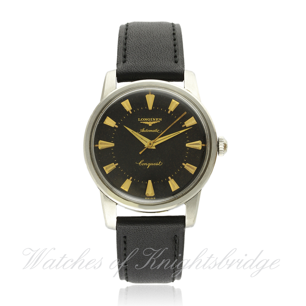 A GENTLEMAN`S STAINLESS STEEL LONGINES CONQUEST AUTOMATIC WRIST WATCH CIRCA 1955, REF. 9000 6 D: