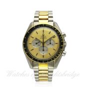 A RARE GENTLEMAN`S STAINLESS STEEL & SOLID GOLD OMEGA SPEEDMASTER PROFESSIONAL CHRONOGRAPH