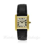 A MID SIZE 18K SOLID GOLD CARTIER TANK FRANCAISE WRIST WATCH CIRCA 2000, REF. 1821 D: Silver dial