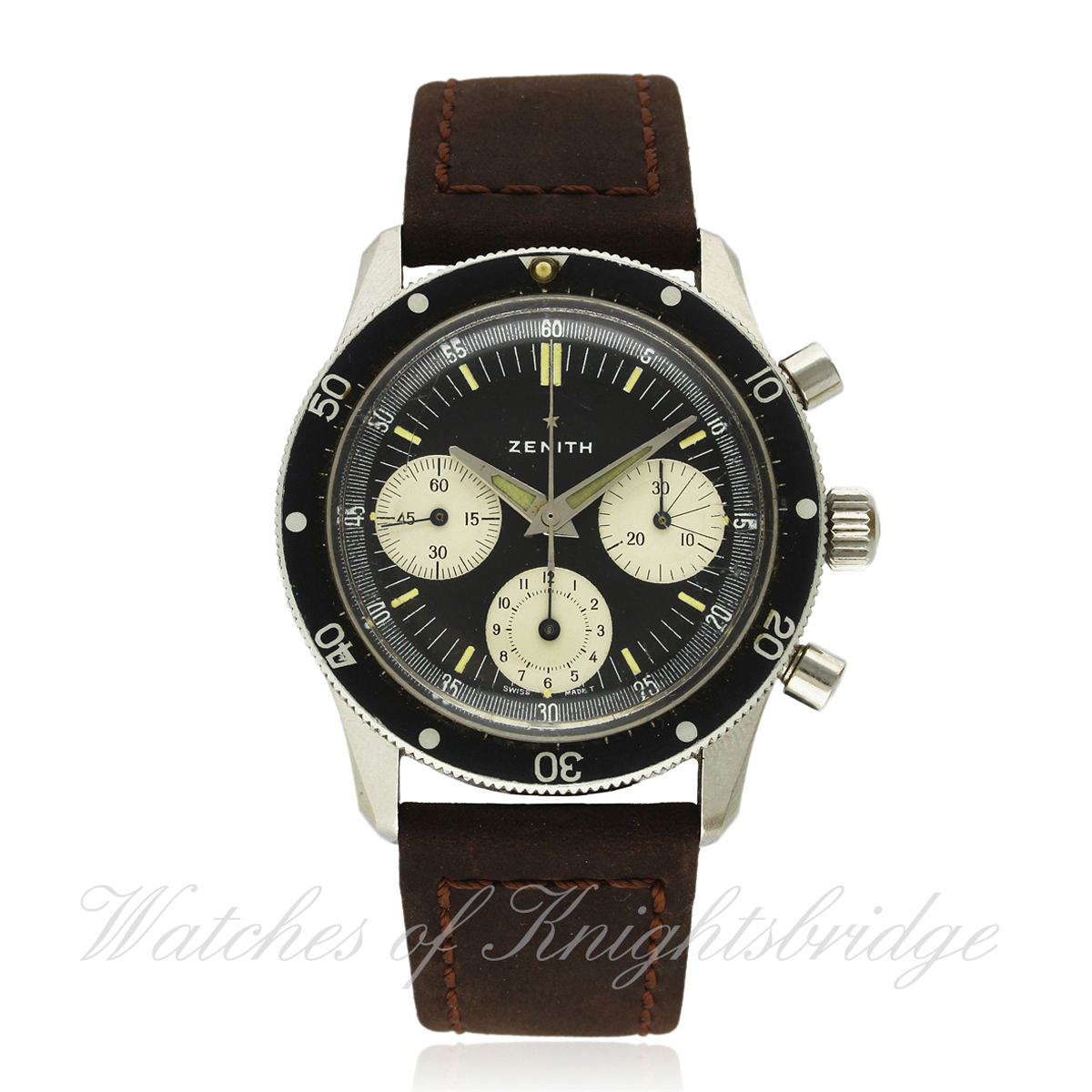 A RARE GENTLEMAN`S STAINLESS STEEL ZENITH DIVERS CHRONOGRAPH WRIST WATCH CIRCA 1969 D: Black dial