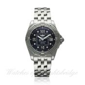 A LADIES STAINLESS STEEL & DIAMOND BREITLING COCKPIT BRACELET WATCH DATED 2006, REF. A71356 WITH BOX