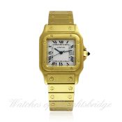 A GENTLEMAN`S 18K SOLID GOLD CARTIER SANTOS AUTOMATIQUE BRACELET WATCH CIRCA 1990s D: White dial