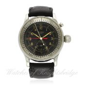 AN EXTREMELY RARE GENTLEMAN`S STAINLESS STEEL LONGINES ONE BUTTON FLYBACK PILOTS CHRONOGRAPH WRIST