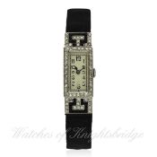 A FINE & RARE LADIES PLATINUM, DIAMOND & ONYX PATEK PHILIPPE COCKTAIL WRIST WATCH CIRCA 1920s D: