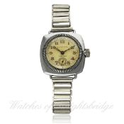 A LADIES ROLEX OYSTER UNICORN ``CUSHION`` WRIST WATCH CIRCA 1930s, REF. 1084 D: Silver dial with