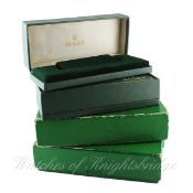 FOUR RECTANGULAR ROLEX WRIST WATCH BOXES CIRCA 1960/70s Green vinyl covered cases (two with outer