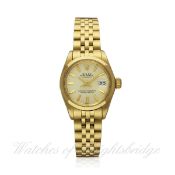 A FINE LADIES 18K SOLID GOLD ROLEX OYSTER PERPETUAL DATEJUST BRACELET WATCH CIRCA 1980, REF. 6916