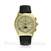 A GENTLEMAN`S 18K SOLID GOLD YVES BLANCHART MOONPHASE TRIPLE CALENDAR CHRONOGRAPH WRIST WATCH