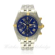 A GENTLEMAN`S STEEL & GOLD BREITLING CROSSWIND AUTOMATIC CHRONOGRAPH BRACELET WATCH DATED 2001, REF.