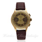 A GENTLEMAN`S 18K SOLID GOLD E, BOREL CO `PRIMA` CHRONOGRAPH WRIST WATCH CIRCA 1940s, REF. 8373 D: