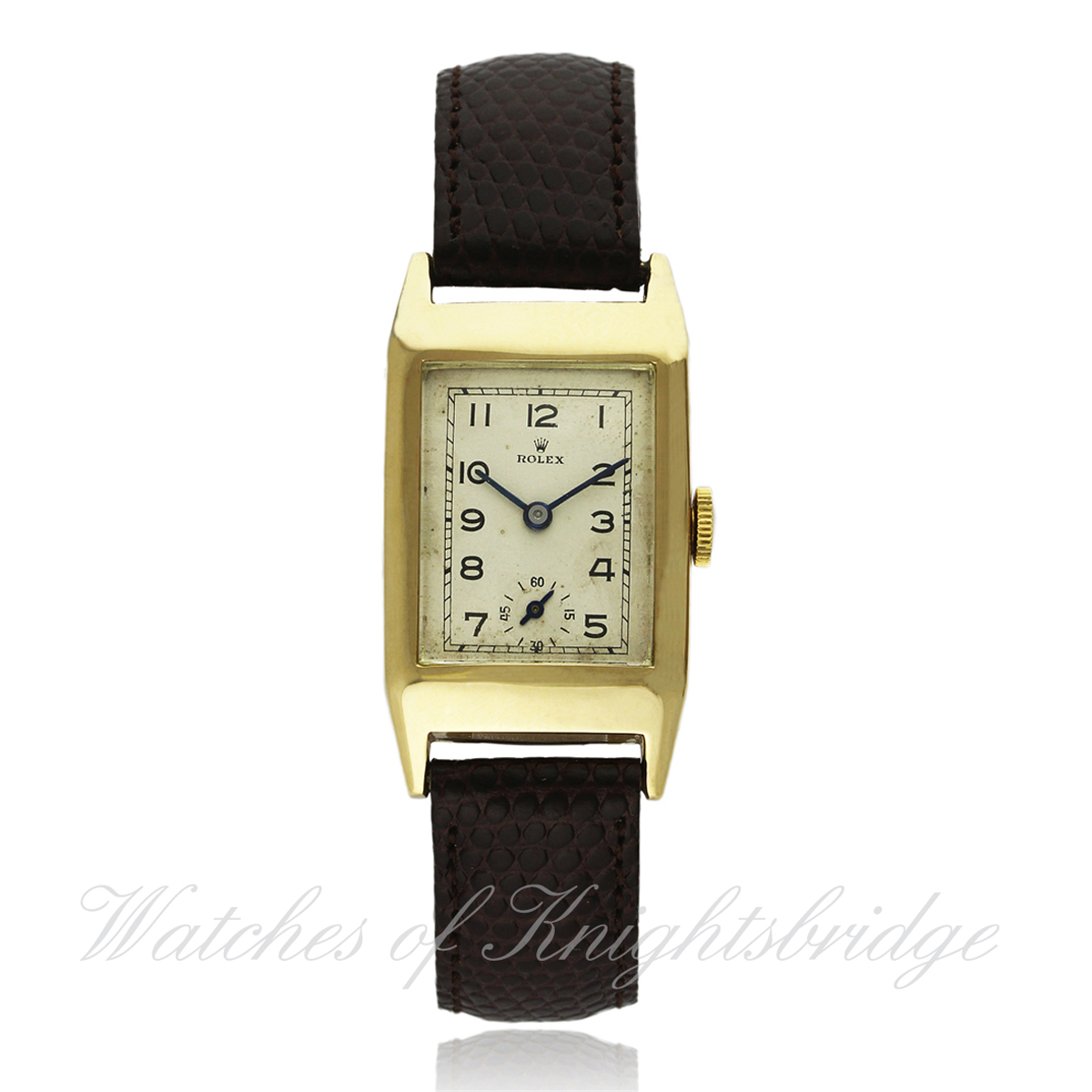 A GENTLEMAN`S 9CT SOLID GOLD RECTANGULAR ROLEX WRIST WATCH CIRCA 1941, REF. 2736 D: Silver dial with