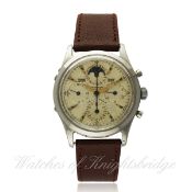 A RARE GENTLEMAN`S STAINLESS STEEL UNIVERSAL GENEVE TRI-COMPAX MOONPHASE TRIPLE CALENDAR CHRONOGRAPH