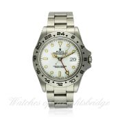 A RARE GENTLEMAN`S STAINLESS STEEL ROLEX OYSTER PERPETUAL DATE ``CREAM DIAL`` EXPLORER II BRACELET