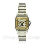 A LADIES STEEL & GOLD CARTIER SANTOS GALBEE MOONPHASE CALENDAR BRACELET WATCH CIRCA 1990s, REF.