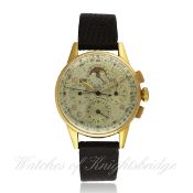 A RARE GENTLEMAN`S 18K SOLID GOLD UNIVERSAL GENEVE TRI-COMPAX MOONPHASE TRIPLE CALENDAR