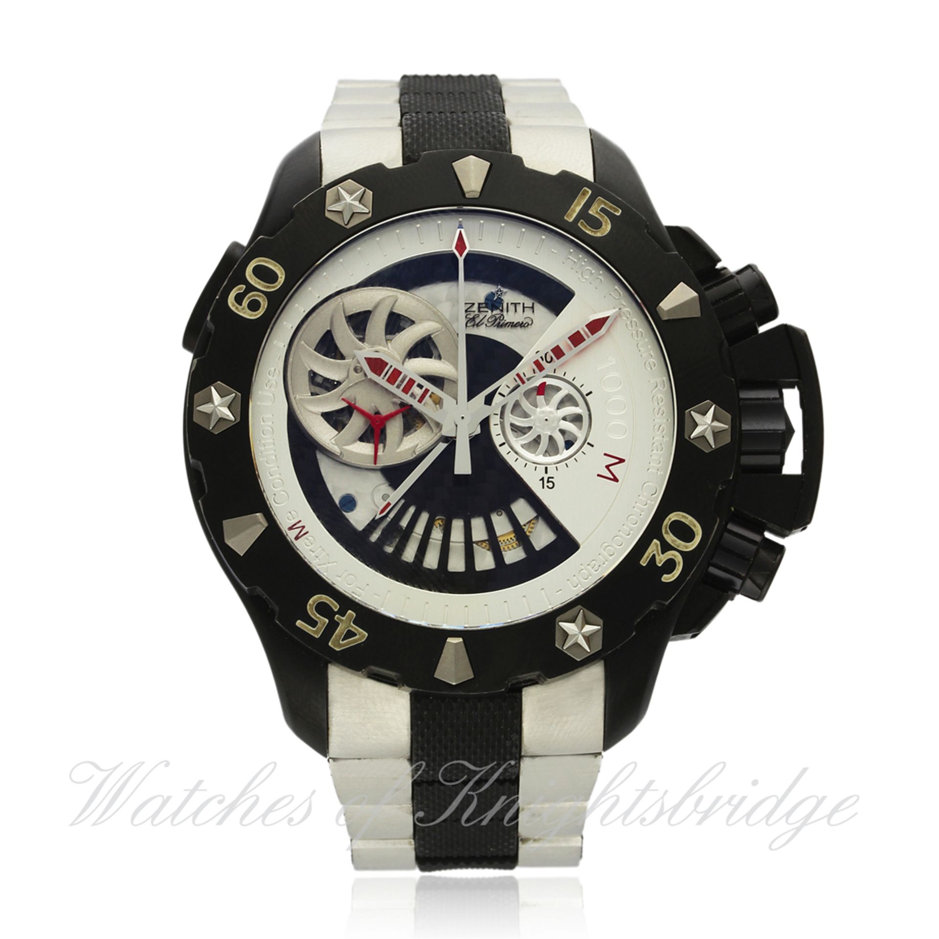 A GENTLEMAN`S TITANIUM & PVD COATED ZENITH EL PRIMERO DEFY XTREME CHRONOGRAPH BRACELET WATCH DATED