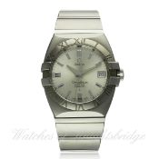 A GENTLEMAN`S STAINLESS STEEL OMEGA CONSTELLATION `DOUBLE EAGLE` PERPETUAL CALENDAR WRISTWATCH CIRCA