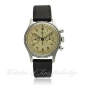 A GENTLEMAN`S STAINLESS STEEL LEMANIA CHRONOGRAPH WRIST WATCH CIRCA 1940s, REF. 320 D: Silver dial