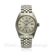 A GENTLEMAN`S STEEL & WHITE GOLD ROLEX OYSTER PERPETUAL DATEJUST BRACELET WATCH CIRCA 1972, REF.