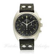 A RARE GENTLEMAN`S STAINLESS STEEL LEMANIA NERO CHRONOGRAPH WRIST WATCH CIRCA 1970 ISSUED TO AN