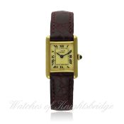 A LADIES SOLID SILVER GILT CARTIER TANK WRIST WATCH CIRCA 1990 D: Ivory colour dial with applied
