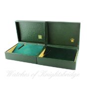 TWO RARE ``COFFIN`` SHAPED ROLEX OYSTER PERPETUAL WRIST WATCH BOXES CIRCA 1950/60s, NO 10 00 1 Green