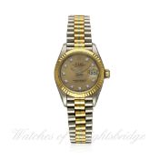 A FINE & RARE LADIES THREE COLOUR 18K SOLID GOLD & DIAMOND ROLEX OYSTER PERPETUAL DATEJUST TRIDOR