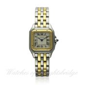 A LADIES STEEL & GOLD CARTIER PANTHERE BRACELET WATCH CIRCA 1990s, REF. 1120 D: Silver dial with