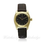 A GENTLEMAN`S 14K SOLID GOLD ROLEX OYSTER PERPETUAL "BUBBLE BACK" CHRONOMETER WRIST WATCH CIRCA