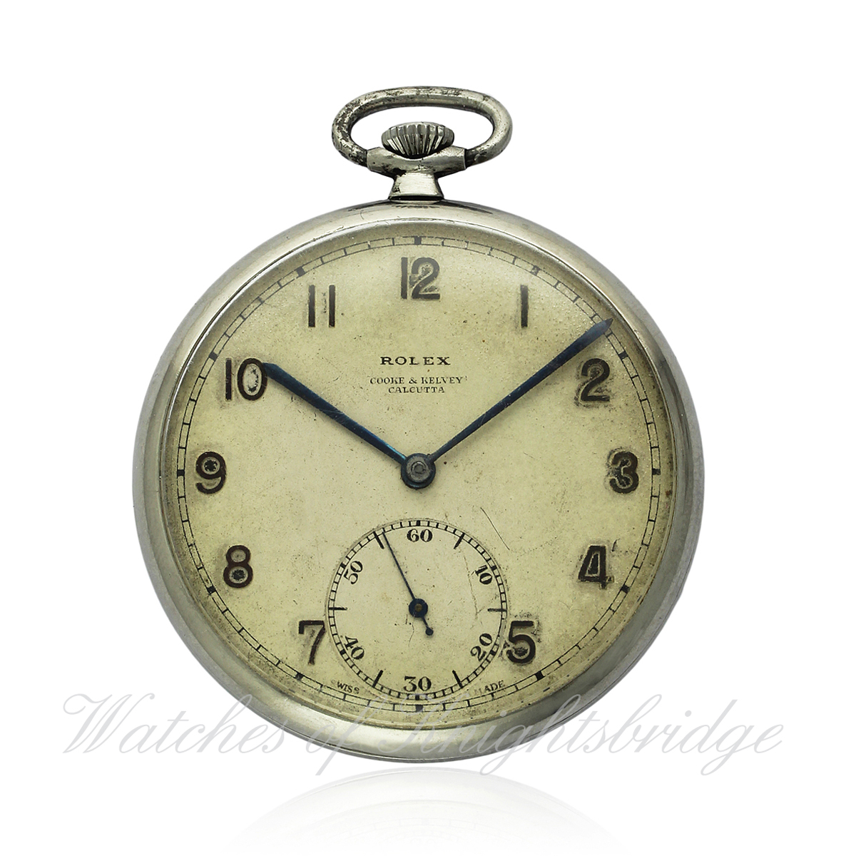 A GENTLEMAN`S STAINLESS STEEL ROLEX POCKET WATCH CIRCA 1920s, REF 3018 RETAILED BY COOKE & KELVEY