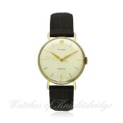 A GENTLEMAN`S 9CT SOLID GOLD ROLEX PRECISION "COIN EDGE" WRIST WATCH CIRCA 1960s D: Silver dial with