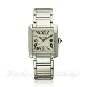 A GENTLEMAN`S 18K SOLID WHITE GOLD CARTIER TANK FRANCAISE BRACELET WATCH CIRCA 2000s, REF. 2366 D: