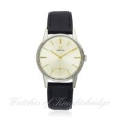 A GENTLEMAN`S STAINLESS STEEL OMEGA WRIST WATCH CIRCA 1958, REF. 2495 16 D: Silver dial with gilt