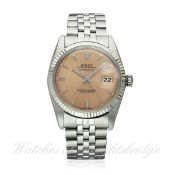 A GENTLEMAN`S STEEL & WHITE GOLD ROLEX OYSTER PERPETUAL DATEJUST BRACELET WATCH CIRCA 1962, REF.