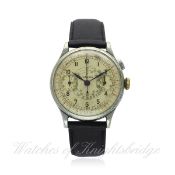 A GENTLEMAN`S SINGLE BUTTON LEMANIA CHRONOGRAPH WRIST WATCH CIRCA 1939 D: Silver dial with applied