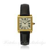 AN 18K SOLID GOLD CARTIER TANK OBUS WRIST WATCH CIRCA 1990, REF. 1630 D: Silver dial with applied