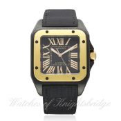 A GENTLEMAN`S BLACK PVD COATED & SOLID GOLD CARTIER SANTOS 100 WRIST WATCH CIRCA 2007, REF. 2656