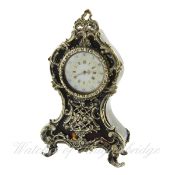 AN ORNATE FRENCH SOLID SILVER & TORTOISESHELL MANTLE / DESK CLOCK CIRCA 1900 D: White enamel dial