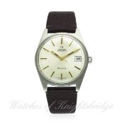 A GENTLEMAN`S STAINLESS STEEL OMEGA GENEVE AUTOMATIC DATE WRIST WATCH CIRCA 1972, REF. 166.041 D: