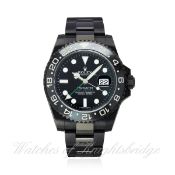 A GENTLEMAN`S BLACK DLC STAINLESS STEEL PROHUNTER ROLEX OYSTER PERPETUAL DATE GMT MASTER II BRACELET
