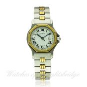 A GENTLEMAN`S STEEL & SOLID GOLD CARTIER SANTOS AUTOMATIC BRACELET WATCH CIRCA 1990s D: White dial